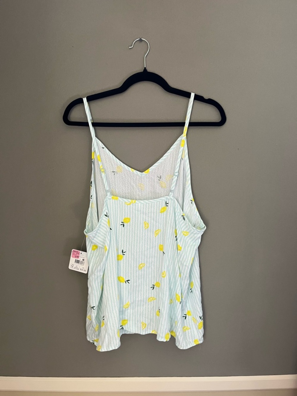 NWT Yellow Lemon Print Striped V-Neck Spaghetti Strap Top Adjustable Straps XL - Picture 10 of 10